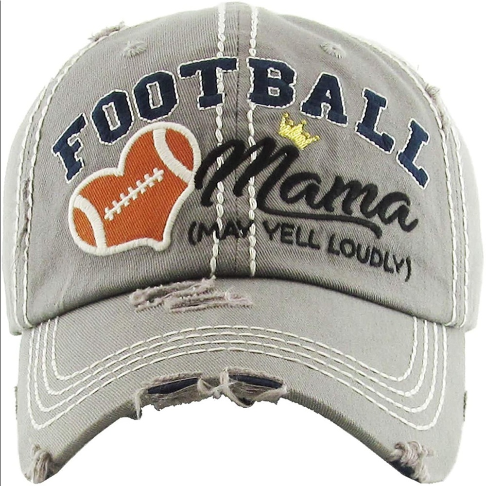 Heatherd Grey “Football Mama” distressed cap